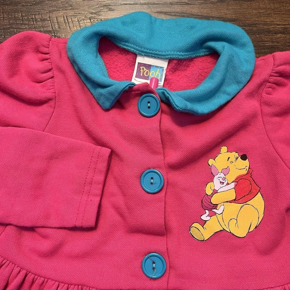 VTG Disney Winnie The Pooh Piglet girls Dress 6 Pink Big‎ Buttons Y2K 5 USA 90s